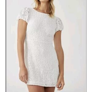 Free People Hailee Lace Mini Dress NWT Size S Ivory White Open Back Bow Boho